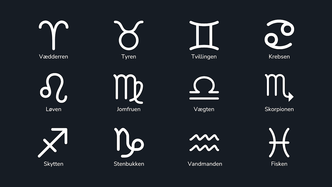 12 symboler, der hver især symboliserer et stjernetegn