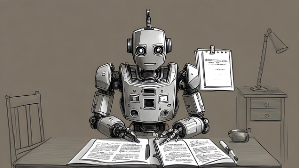 billede af robot der skriver tekster